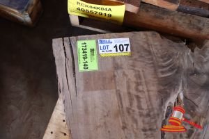 107 · JARRAH SLAB/SLICE, L1300mm x W660/200mm x D 60/70mm x QTY 1, APPROX