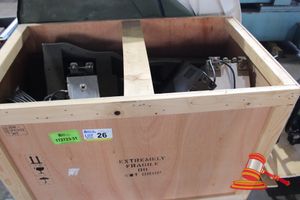 26 · WOODEN CRATE CONTAINING ORION SATELITE DISH & ASSORTED EQUIPMENT INCLUDING COMMUNICATION EQUIPMENT, INCLUDES TP LINK MODEM, GIGASET CORDLESS PHONES, POWER SUPPLIES, LAN CABLES, VARIOUS SIZED ANTENNA CABLES, NUTS & BOLTS, NETWORK RECIEVERS, JUNCTION BOX, VARIOUS SIZED ETHERNET CABLE, SATELLITE DISH APPROX DIA 1300mm