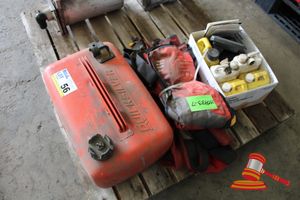 56 · Bundle including; 25L Marine Fuel Tank; Life Jackets; Garmin Echo 300C, Untested; Garmin Fishfinder 100, Untested; 4 x Part Bottle of White Ink; 1 x Part Bottle Karcher Degreaser