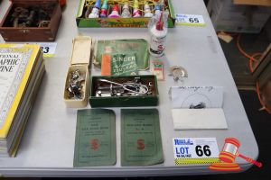 66 · 1 X SINGER SEWING MACHINE ACCESSORIES & ATTACHMENTS, INCLUDES: SINGER AUTOMATIC ZIG-ZAG ATTACHMENT MODEL 160990, SINGER ALL-PURPOSE OIL 100ML, SINGER ACCESSORIES IN CASE, SINGER INSTRUCTION BOOKLETS FOR B.R.K. ELECTRIC MOTORS & NO. 99 LOCK STITCH (POSS UN