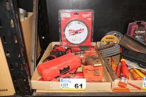 Tray Of Assortedmilwaukee Tools & Accessories Including M18 Fuel Hammer Drill, Stubby Impact Wrench, M12 Cordless Ratchet Spanner, Impact Duty Driver Bit Set, Metal Cutting Circular Saw Blade, No Batteries
