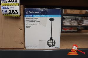 266 · WESTINGHOUSE MINI PENDANT LIGHT, MATTE BLACK FINISH WITH STEEL CAGE SHADE, ADJUSTABLE CORD LENGTH UP TO 50", HEIGHT: 58", DIAMETER: 8", CODE: 6105035
