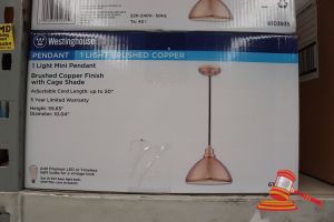 208 · WESTINGHOUSE MINI PENDANT LIGHT, BRUSHED COPPER FINISH WITH CAGE SHADE, ADJUSTABLE CORD LENGTH UP TO 50", CODE: 6103935