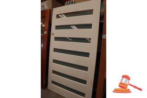 459 · TIMBER DOOR WITH 7x FROSTED GLASS PANELS, APPROX 2050 x 1145 x 40mm