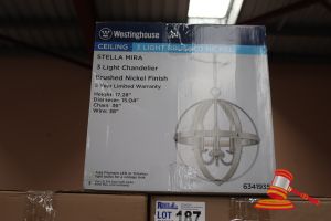 Westinghouse Stella Mira Ceiling 3 Light Chandelier, Brushed Nickle Finish, Height: 17,28", Diameter: 15.04", Chain: 36", Wire: 36", Code: 6341935