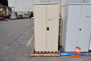 1 X METAL STORAGE CABINET, 2 DOOR, BEIGE, APPROX 1.8M HEIGHT (UNTESTED)