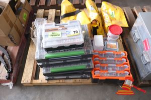 70 · APPROX 8 X BOXES OF ASSORTED NUTS, BOLTS, WIRE CONNECTING FITTINGS, AND CLIPS, POSS UNUSED
