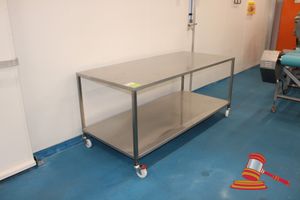Stainless Steel Mobile Bench With Under Bench Shelf. Approx 2000 X 900 X 900mm