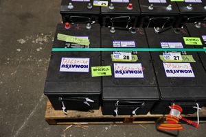 2 X Komatsu Battery, 12v, 58d0601190, Rc 440, Cca(A): 1425, Ref.Ca @0c; 1755, (Untested), Approx; 480mm D X 260mm W X 230mm H