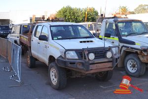 10 · 2013 Toyota Hilux Dual Cab White, 4 x 4, Manual, 3.0 L Diesel Reg #: Unlicensed, ODO: 272,218 kms Showing on Clock Eng #1KDA067348, VIN: MR0FZ22G201191969 Features: Air Conditioning, Bullbar, Power Steering, Towbar, Worklight Bar, Pintle, Spare Wheel, Front to rear Roll Cage, Bluetooth. (Asset # LV376), (*Key # 64, WP#4825*) Condition: **Mechanical Condition Unknown, Dents & Rust Across Vehicle, Cracked Windscreen, Parts Of Interior Panels Missing/Loose/Damaged, Hole In Driver's Seat.** Panel: P