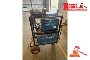 64 · UNIMIG MIG WELDER WITH MTR REMOTE CONTROLLER MOUNTED ON HEAVY DUTY MOBILE TROLLEY, 330AMP MODEL#330S CONTROLLER IS KT50 REMOTE