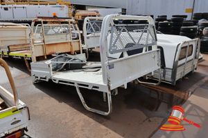 White Ute Tray, Approx; 2.4m L X 1.8m W X 1.5m H, Some Rust/Scratches To Frame, Fold Out Sides With 1 X Tuff-A-Tank (Incomplete)