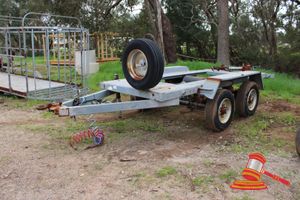 Hd Tandem Axle Custom Plant Trailer. Unregistered. No Vi Plate. Galvanised Chequer Plate Deck, 4 X Manual Stabilisers, Spare Wheel And Stand, Air Brakes, Ring Hitch.