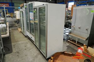 64 · SKOPE 2 GLASS DOOR FRIDGE, MODEL# VF1000-V10FV, 220-240 V.A.C, 50HZ, 9A HAS 3 ADJUSTABLE SHELVES, NOTE: NO MOTOR - (CMR158840, #TCKU9793586-WHEATSTONE)