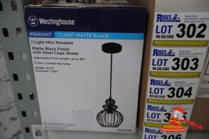 Westinghouse Mini Light Pendant, Matte Black Finish With Steel Cage Shade, Adjustable Cord Length Up To 50", Height: 61.12", Diameter: 7.80", Code: 6103435