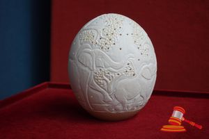 CARVED OSTRICH EGG. UNUSED. CAN BE USED AS A LIGHT