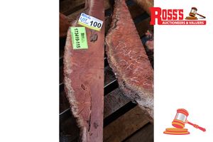 100 · JARRAH OFF CUT SLICES, VARIOUS SIZES AND LENGTHS, QTY 2