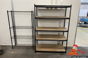 170 · 1 X BLACK METAL/TIMBER 5 TIER SHELVING UNIT (APPROX 1200 X 540 X H1800MM), 1 X BLACK WIRE 4 TIER SHELVING UNIT (APPROX 900 X 300 X H1600MM)