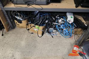 4x Boxes Of Computer Peripherals And Cables, Includes: Microsoft Keyboards, Headsets, Microphone, Ethernet Cables (Blue, Black, White), Power Adapters, Cooling Fan, Various Others, (Untested)