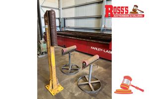 Lot of 3 Steel Framed Roller Stands *Two Adjustable 540mm Long Roller Stands & Single 1750mm Steel Beam with 600mm Roller