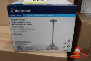 215 · WESTINGHOUSE PENDANT LIGHT, BRUSHED NICKEL FINISH WITH HAMMERED SHADE, HEIGHT: 38.50", DIAMETER: 10.24", CODE: 6309635