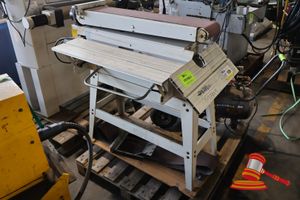 109 · 1 X PORTABLE ELECTRIC JDA BELT SANDER WITH SPARE BELT, SOME MARKS, UNTESTED, APPROX; 500MM W X 1.2M L X 1.1M H