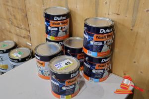 45 · 7 X DULUX WASH&WEAR PAINTS, 101 BARRIER TECHNOLOGY, CHROMAMAX, LOW SHEEN, 5 X BOLD YELLOW, 2 X BLUE, 4 LITRES