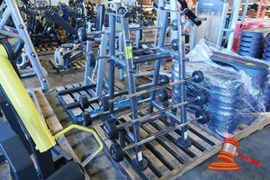 11 · 1 X FLEX USA MULTI STATION GYM RACK WITH WEIGHT BAR HOLDERS, GREY/BLACK FRAME, APPROX 7 X VARIOUS WEIGHTED BARS (SOME MARKS)