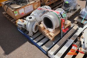46 · 2012 SULZER APP21-80 HORIZONTAL CENTRIFUGAL PROCESS PUMP WITH FLANGED SUCTION AND DISCHARGE CONNECTIONS, ELECTROMAGNETIC (MAGNETIC) FLOW METER ASSEMBLY COMPRISING FLANGED INLINE FLOW TUBE WITH INTEGRAL DIGITAL TRANSMITTER, IP67/TYPE 4X ENCLOSURE. SUITABLE FOR INDUSTRIAL LIQUID FLOW MEASUREMENT. ELECTRIC MOTOR WITH RIBBED COOLING FINS MOUNTED ON BASE (SURFACE RUST AND WEAR)