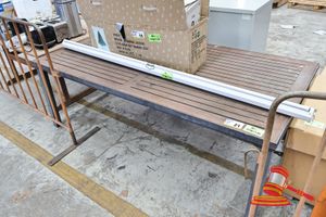 21 · 1 X OUTDOOR TABLE, TIMBER SLAT TOP WITH BLACK METAL FRAME, APPROX 2.1M X 900MM (SOME MARKS)