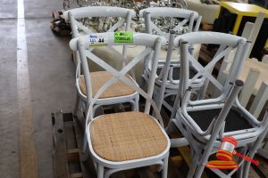 6 X Cross-Back Chairs, White Painted Frame, Rattan Seats, Approx 900mm Height, On Pallets
