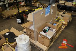 ASSORTED OFFICE SUPPLIES, INCLUDES: 3M SCOTCHMATE DUAL LOCK RECLOSABLE FASTENER, MODEL: SJ3560 25.4MM CUT, J.BURROWS MAGNETIC WHITEBOARD 1200 X 900MM, BULK LABEL ROLL, VARIOUS OTHERS (BOXED), ON A PALLET