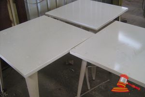 3 x CAFE TABLES STEEL, SQUARE, APPROX 800mm x 800mm x 750H, OFF WHITE