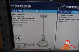 Westinghouse Light Pendant, Chrome Finish With Clear Hammered Glass, Adjustable Cord Length Up To S0", Code: 6328735
