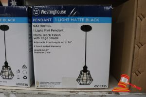 Westinghouse Mini Pendant Light, Matte Black Finish With Cage Shade, Adjustable Cord Length Up To 50", Height: 60.51", Diamter: 7.48", Code: 6105335