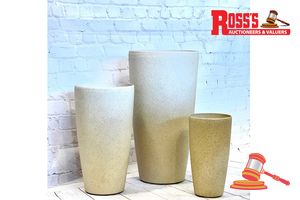 Pair of Cream Stone/Sparkling White/Cream Terrazzo Planters - Size: 23 x 42 cm each, RRP $100 Create a stylish designer display from the 2003 Tolly Stone Pot range, featuring a tall round tapered planter with a rough stone finish, this range brings a clean, contemporary look to homes, patios, courtyards, entryways and landscaped spaces. Constructed from stone-resin composite: 50% stone, 45% high-density resin and 5% fibreglass, it combines practical lightweight handling with a premium look. It i