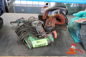 78 · 1 X HITACHI SCREW DRIVER, MODEL: W6VB3, 620W, SN:M830008, 1 X POWERMASTER CIRCULAR SAW, MODEL: NPM12CS, 1200W, SN:000303, 1 X DRILL POSSIBLY HITACH.I (UNTESTED)