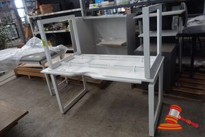 65 · 2 X WHITE METAL FRAME DESK, MODERN STYLE, L1500 X W750 X H730 (POSS UNUSED)