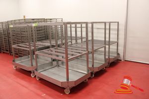 80 · 3 X STAINLESS STEEL 2 TIER MOBILE HANGING/DRYING TROLLEYS. APPROX 1410 X 1020 XH 1600MM