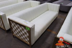 1 X Gold And White Vinyl 3 Seater Sofa, Some Marks On Vinyl, L2280 X W800 X H740
