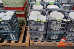 Approx 200 X White Plates, Commercial Grade, In 2 X Grey Milk Crates