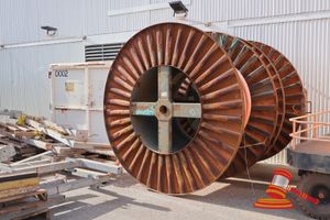 1 · 1 X CABLE REEL, OLEX 80MM 3C ORANGE CABLE ON STEEL DRUM, APPROX 2.4M DIAMETER (SOME MARKS)UNKNOWN QUANTITY LEFT ON ROLL (IRIS-WHEATSTONE)