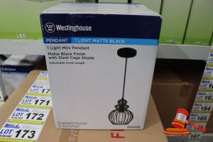 181 · WESTINGHOUSE MINI PENDANT LIGHT, MATTE BLACK FINISH WITH STEEL CAGE SHADE, ADJUSTABLE CORD LENGTH UP TO 50", HEIGHT: 61.12", DIAMETER: 7.80", CODE: 6103435