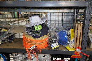 Approx 13 X Straw Hats With Orange Trim, 3 X White Hat, 3 X 3m Face Shield, Pro Safe Cheetah Gloves, Various Other Items