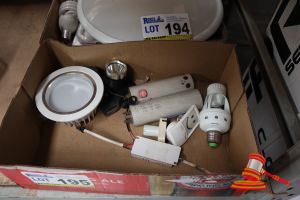 BOX OF ASSORTED ELECTRICAL INCLUDING: LIGHTS, UNTESTED