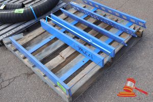 1 X Blue Metal Frame Structure, Rectangular With Internal Dividers, Multiple Circular And Rectangular Cutouts, Marked On A Pallet (Some Marks)