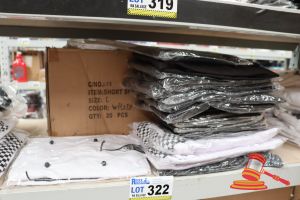 322 · BUNDLE OF EXTRA SMALL CHEFS UNIFORMS INCLUDING: WHITE SHORT SLEEVE CHEFS POLOS, BLACK SHORT SLEEVE CHEFS JACKETS AND BLACK APRONS