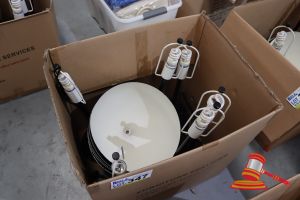 347 · BOX OF LIGHTS WITH SHADES, UNTESTED