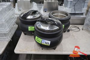 103 · 3 X ROBALEC ELECTRIC SOUP WARMER, MODEL: SW-1200, 240V. 1 X NO LID