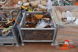 1 X Stillage Of Used Rigging Hardware, Includes: Rusted Steel Plates, Mooring Hooks, Bolts With Nuts, Chain, Shackles, Cardboard Box Of Galvanised Bolts (Some Rust / Used)